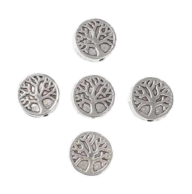 Charm-Perlen aus Edelstahl, rund, Baum des Lebens, 9 mm x 50