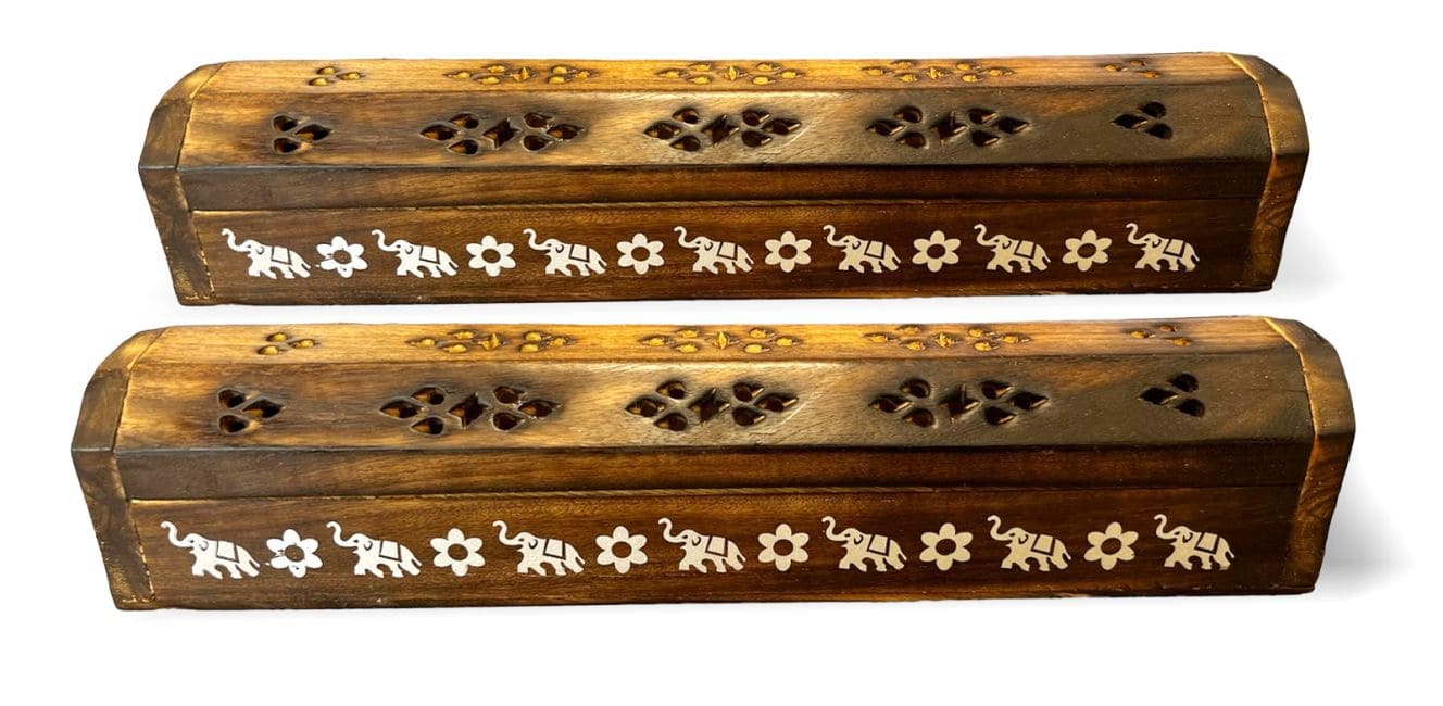 Porte encens en bois Elephants argentés/dorés 30cm - 2pcs