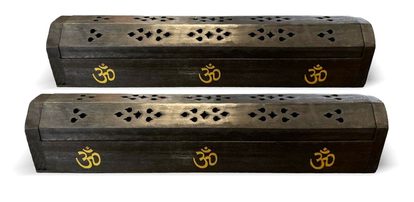 Porte encens Noir en bois Om dorée 30cm - 2pcs