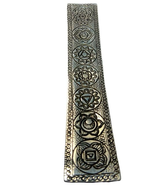 Porte encens métal blanc 7 Chakras 24,5cm