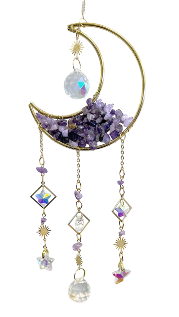 Mobile Attrape Soleil Améthyste Lune - Cristal 48cm chez Arabesk