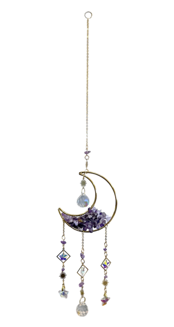 Mobile Attrape Soleil Améthyste Lune - Cristal 48cm chez Arabesk|fr