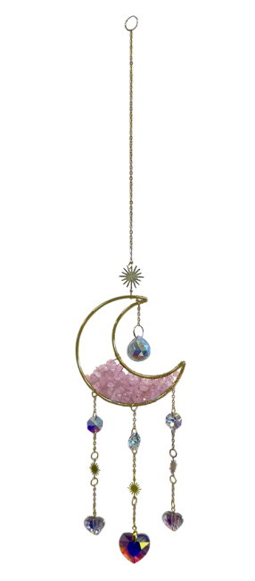 Mobile Attrape Soleil Quartz Rose - Lune - Coeur - Cristal 47cm chez Arabesk|fr