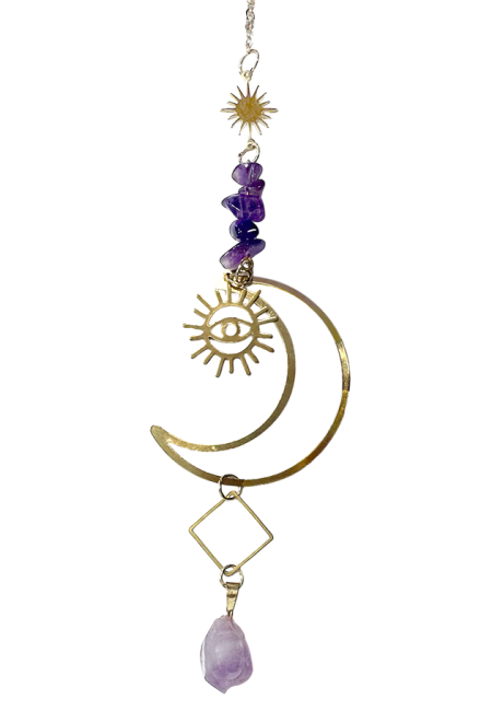 Mobile Attrape Soleil Contre le Mauvais Oeil Améthyste Lune 38cm chez Arabesk