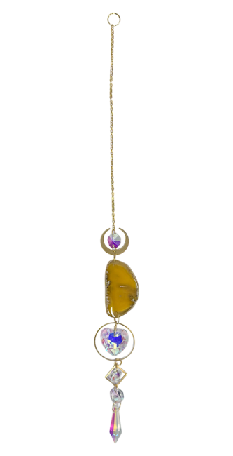 Mobile Attrape Soleil Agate Jaune Lune-Coeur Cristal 41cm chez Arabesk|fr