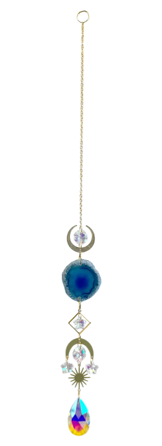 Mobile Attrape Soleil Agate Bleue Soleil-Lune Cristal 41cm chez Arabesk|fr