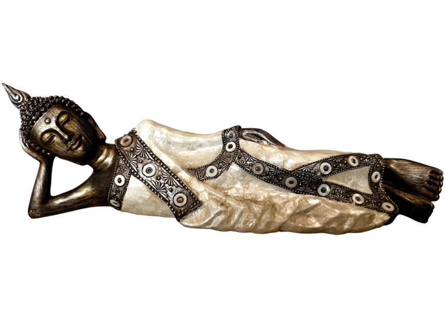 bouddha couché Résine Nacre 35cm chez Arabesk