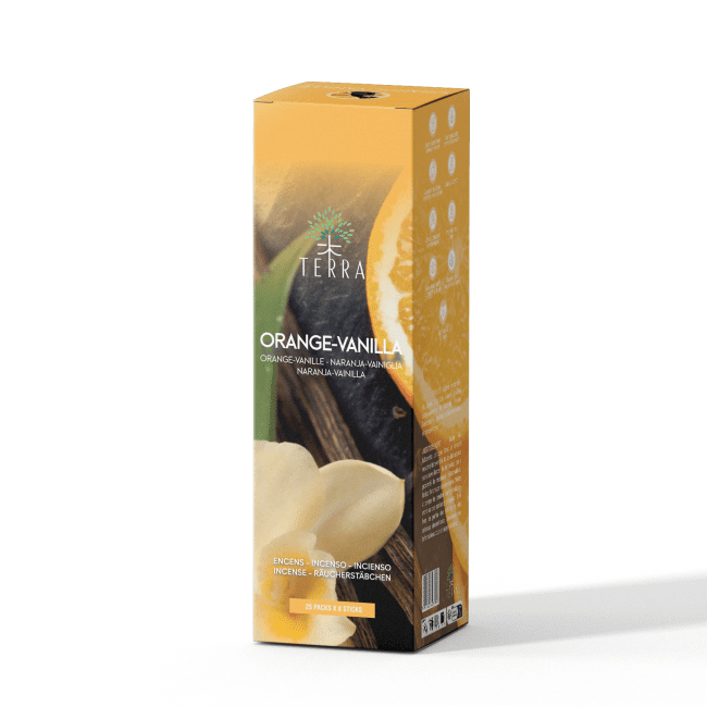 Encens TERRA Orange Vanille  sans charbon 12grs chez Arabesk
