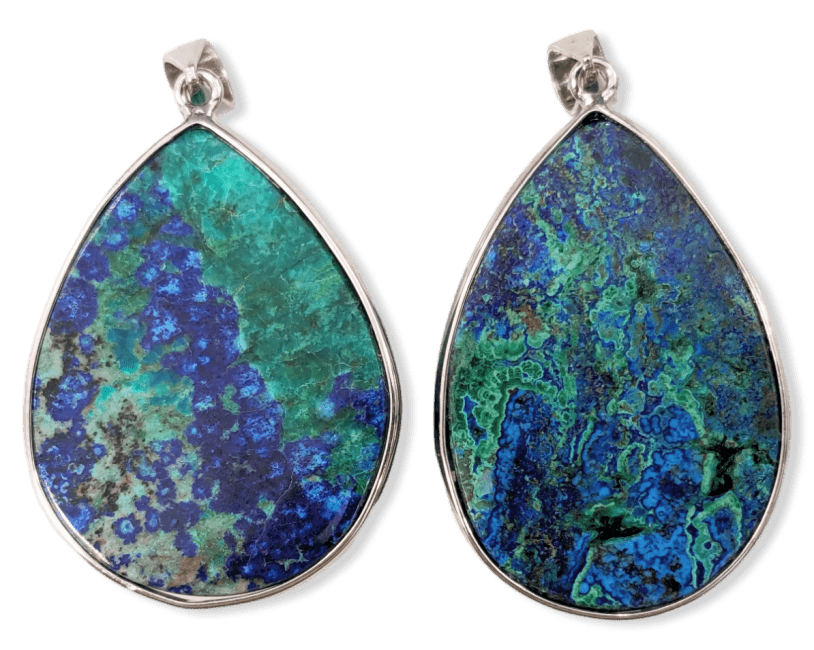 Pendentif Argent 925 Azurite Malachite AAA 2 pièces 20,63g