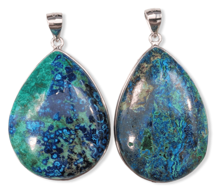 Pendentif Argent 925 Azurite Malachite AAA 2 pièces 20,63g