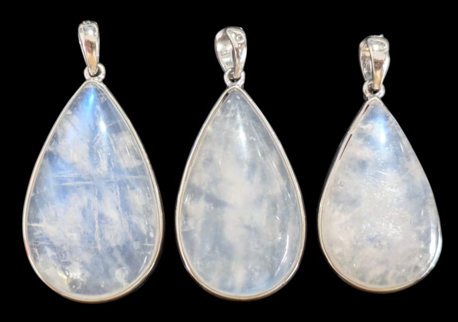 Pendentif Argent 925 Pierre de Lune Blanche AAA  3 Pièces 10,48g
