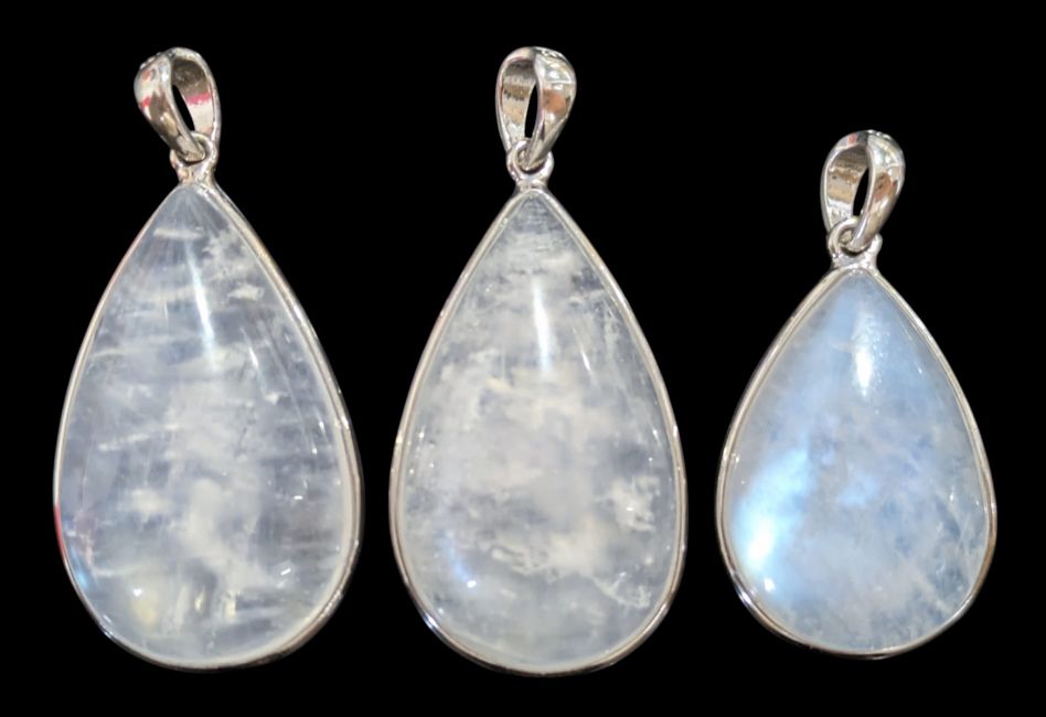 Pendentif Argent 925 Pierre de Lune Blanche AAA  3 Pièces 11,58g