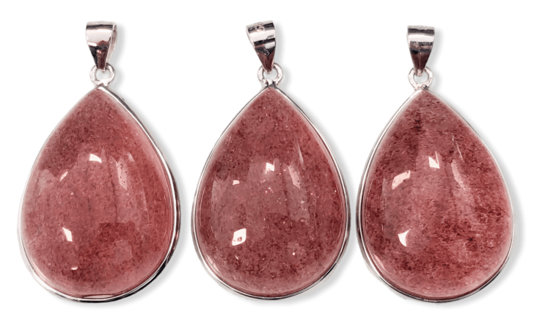 Pendentif Argent 925 Quartz Fraise Hematoïde AA  3 pièces 20,72g