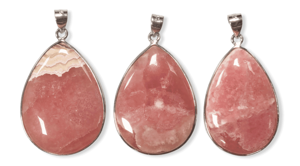 Pendentif Argent 925 Rhodochrosite Argentine AA+ 3 pièces 17,79g