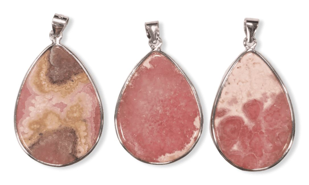 Pendentif Argent 925 Rhodochrosite Argentine AA+ 3 pièces 18,19g