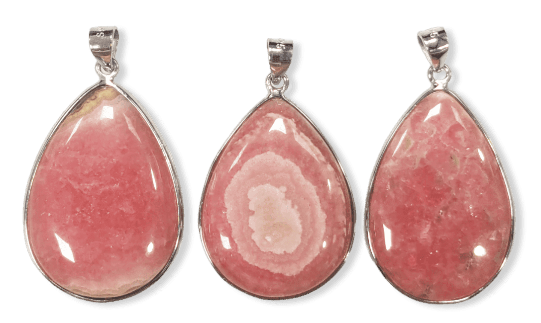 Pendentif Argent 925 Rhodochrosite Argentine AA+ 3 pièces 18,19g