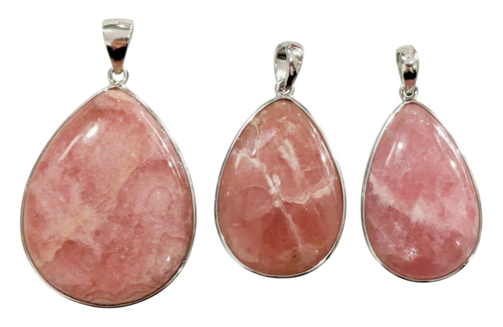 Pendentif Argent 925 Rhodochrosite Argentine AA+ 3 pièces 13,56g