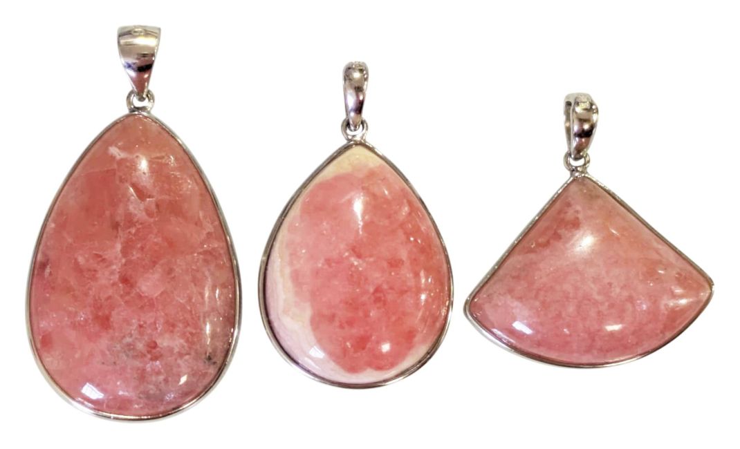 Pendentif Argent 925 Rhodochrosite Argentine AA+ 3 pièces 14,68g