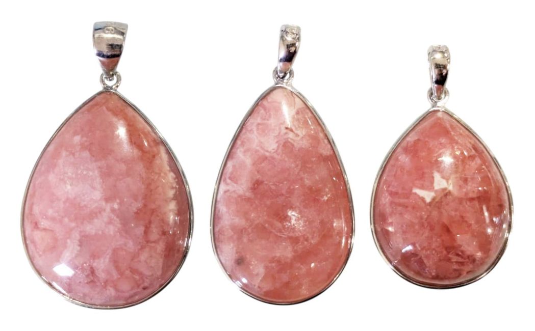 Pendentif Argent 925 Rhodochrosite Argentine AA+ 3 pièces 12,92g