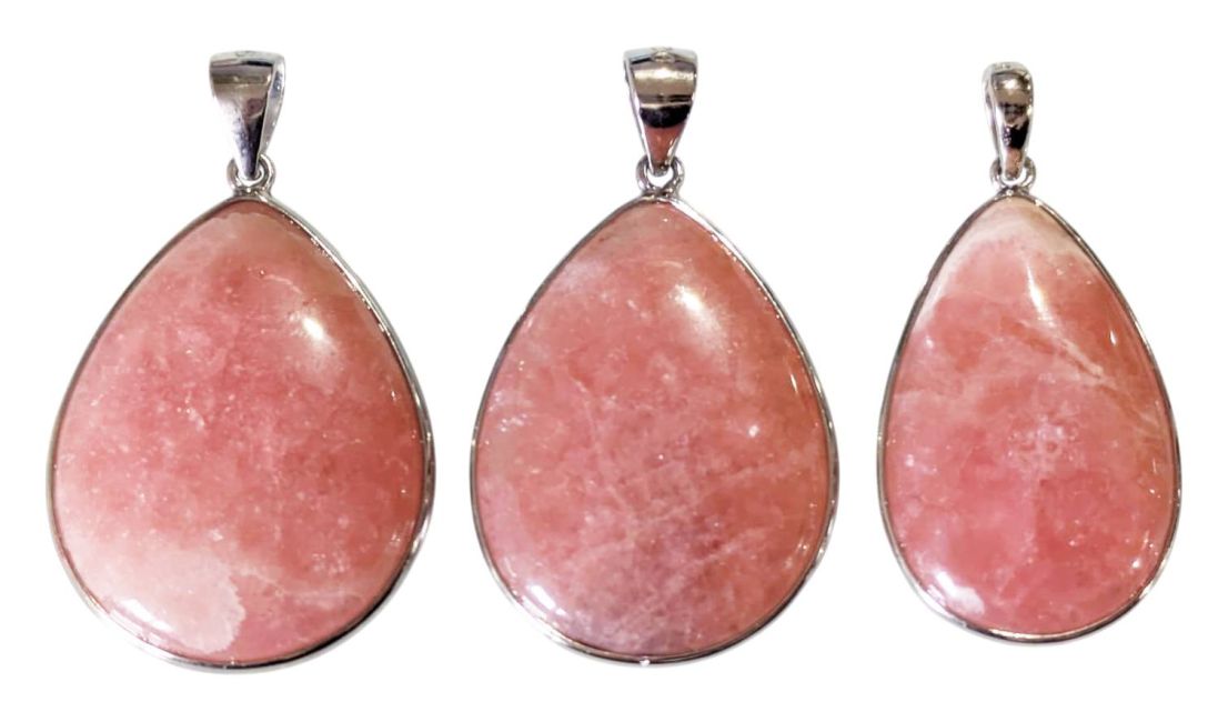 Pendentif Argent 925 Rhodochrosite Argentine AA+ 3 pièces 13,36g