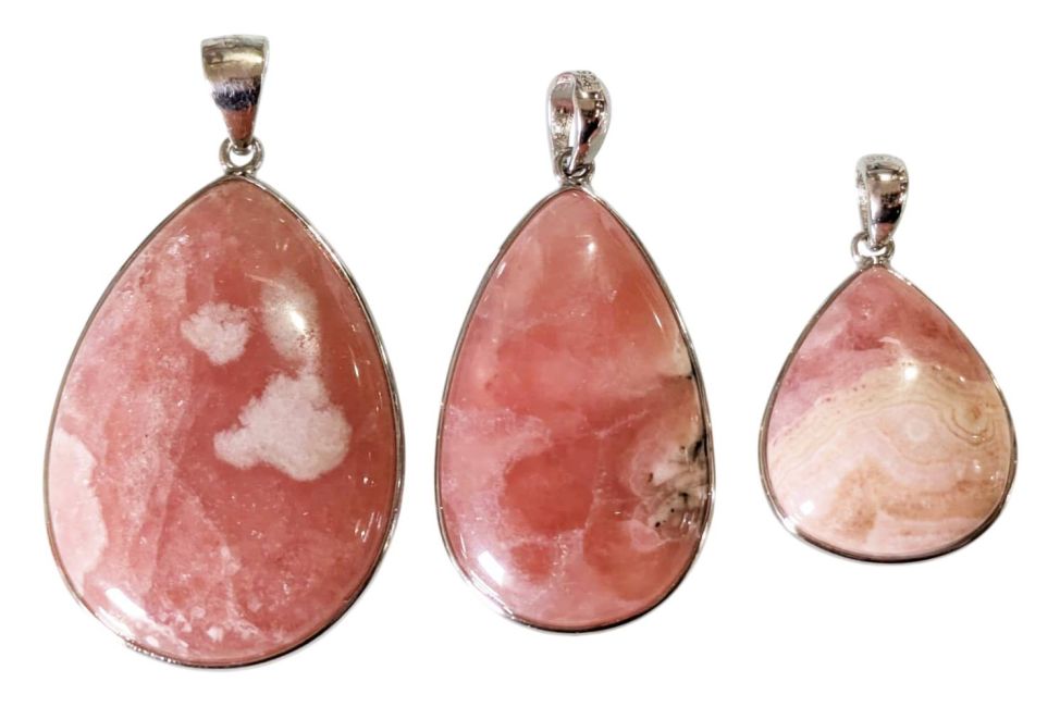 Pendentif Argent 925 Rhodochrosite Argentine AA+ 3 pièces 13,52g