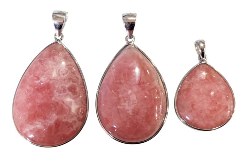 Pendentif Argent 925 Rhodochrosite Argentine AA+ 3 pièces 14,36g