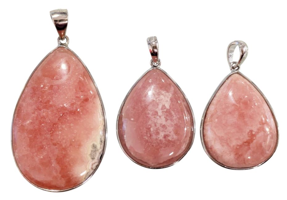Pendentif Argent 925 Rhodochrosite Argentine AA+ 3 pièces 13,68g