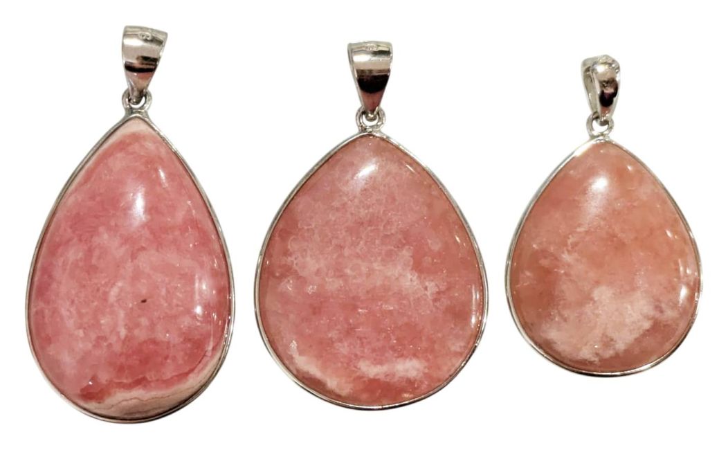 Pendentif Argent 925 Rhodochrosite Argentine AA+ 3 pièces 13,47g