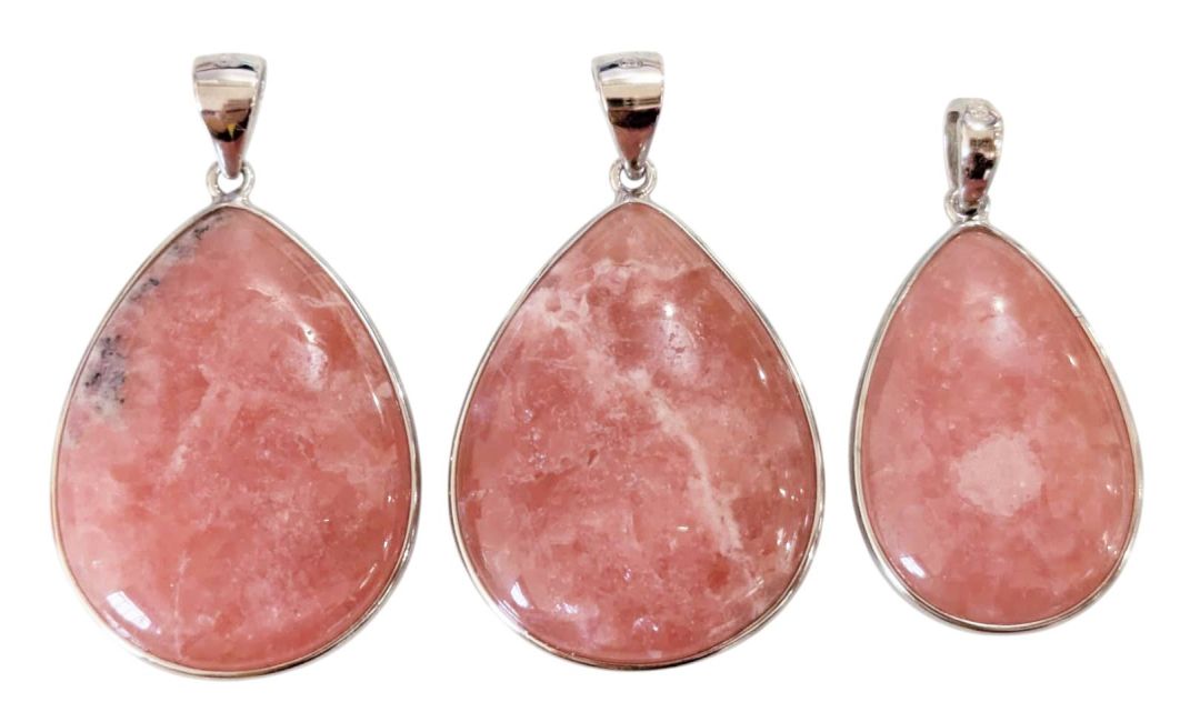 Pendentif Argent 925 Rhodochrosite Argentine AA+ 3 pièces 13,65g