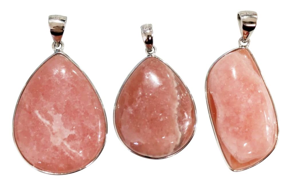 Pendentif Argent 925 Rhodochrosite Argentine AA+ 3 pièces 14,16g