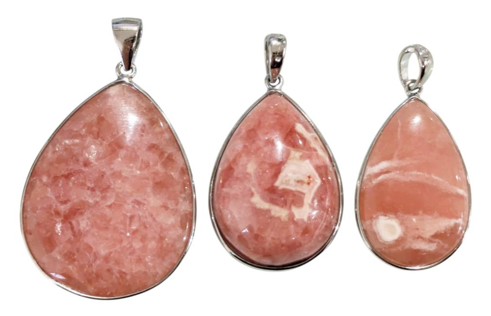 Pendentif Argent 925 Rhodochrosite Argentine AA+ 3 pièces 14,53g