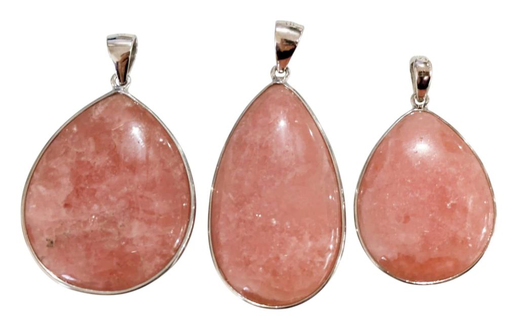 Pendentif Argent 925 Rhodochrosite Argentine AA+ 3 pièces 14,8g