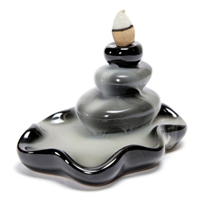 Porte Encens Backflow Céramique  Fontaine Pierre Zen 8cm chez Arabesk