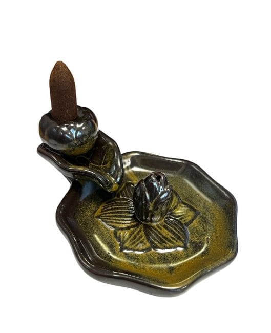 Porte Encens Backflow Céramique Marron  Fleurs de Lotus 13cm chez Arabesk|fr