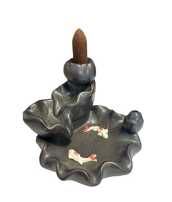 Porte Encens Backflow Céramique Cascade Poissons Koï  8cm chez Arabesk|fr