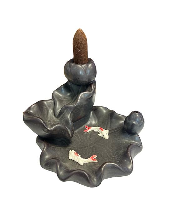 Rückfluss-Räucherstäbchenhalter, Keramik-Kaskaden-Koi-Fisch, 8cm