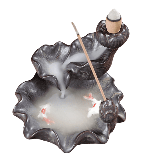 Porte Encens Backflow Céramique Cascade Poissons Koï  8cm chez Arabesk