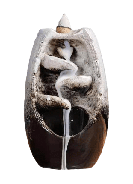 Porte Encens Backflow Céramique Beige Cascade de Feuilles 13cm chez Arabesk