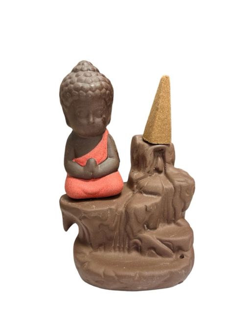 Roter Buddha-Rückfluss-Räucherstäbchenhalter aus Keramik, 12 cm