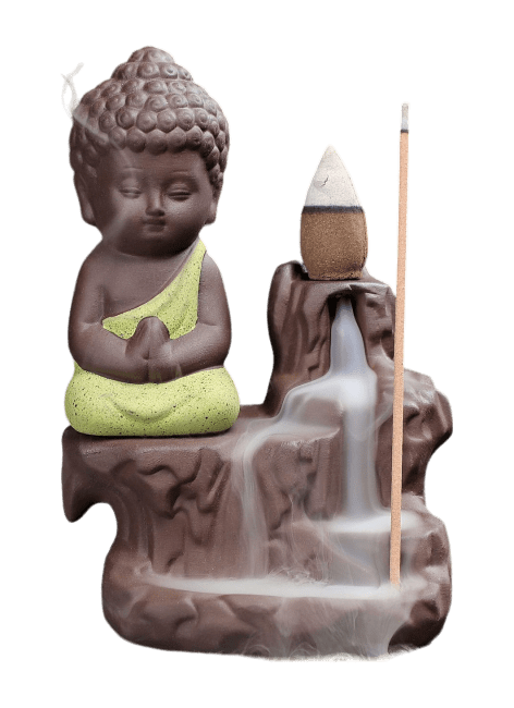 Porte Encens Backflow Céramique Bouddha Jaune 12cm