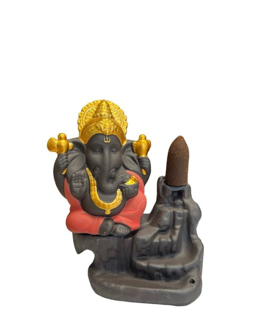 Porte Encens Backflow Ganesh Rouge-Gold 11cm