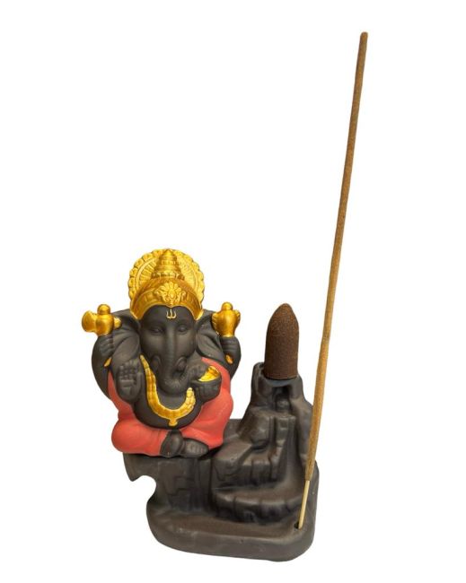 Porte Encens Backflow Ganesh Rouge-Gold 11cm
