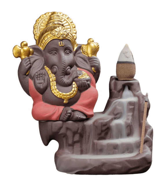 Porte Encens Backflow Ganesh Rouge-Gold 11cm