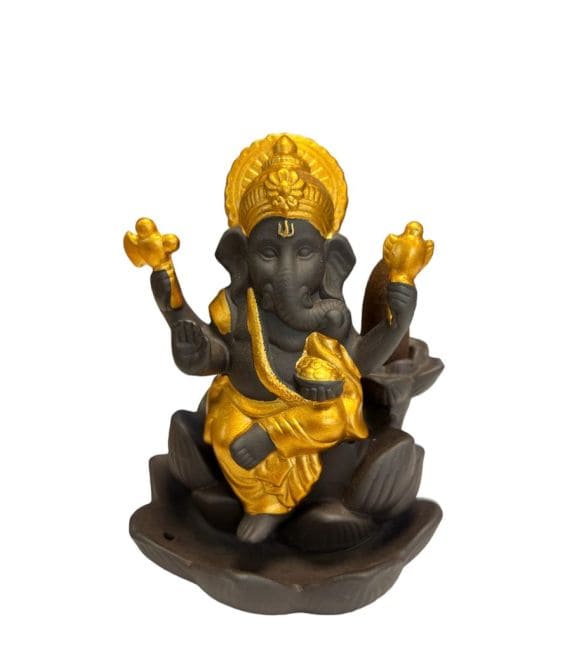 Backflow Ganesh Lotus Räucherstäbchenhalter – Gold 11 cm