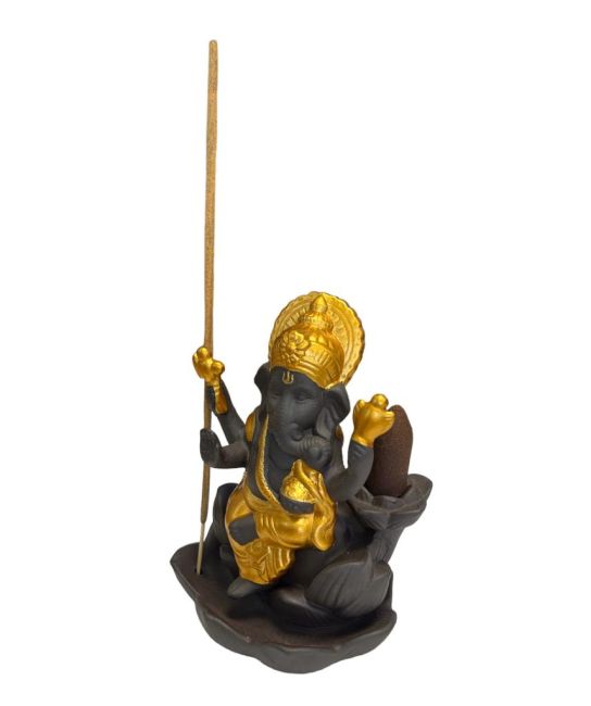 Porte Encens Backflow  Ganesh Lotus - Gold 11cm