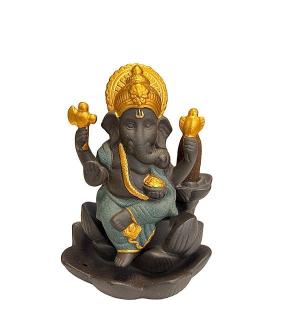 Backflow Ganesh Lotus Räucherstäbchenhalter – Grün 11 cm