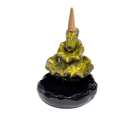 Porte Encens Backflow Céramique Cascade Feuilles de Lotus Vert Jaune 10cm chez Arabesk