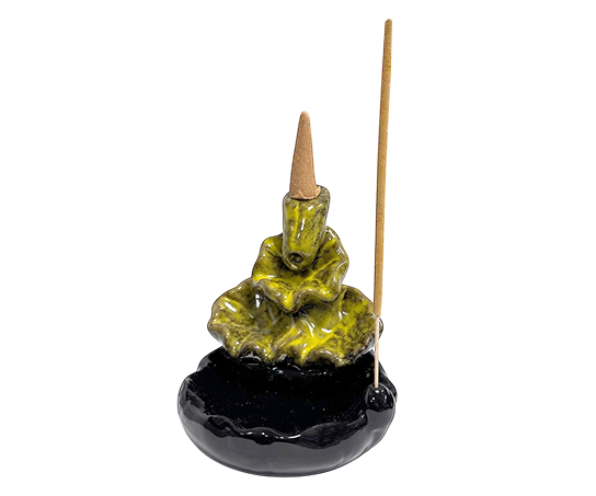 Porte Encens Backflow Céramique Cascade Feuilles de Lotus Vert Jaune 10cm chez Arabesk|fr