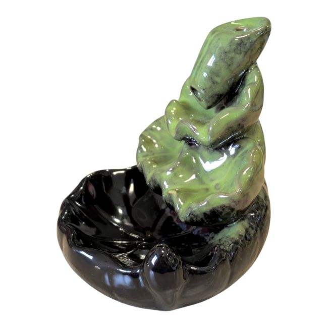 Porte Encens Backflow Céramique Cascade Feuilles de Lotus Vert 10cm chez Arabesk|fr