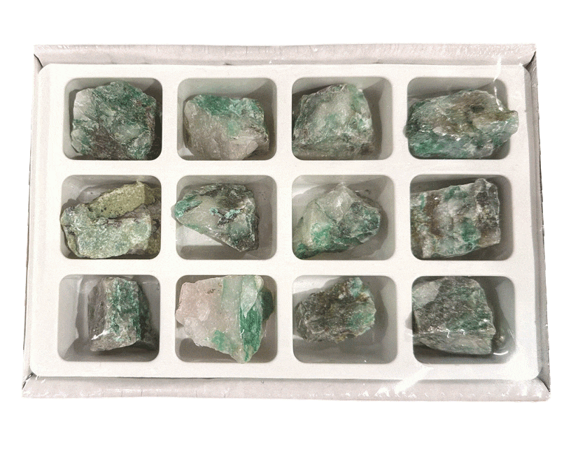 Présentoir 12 pièces Dioptase brute